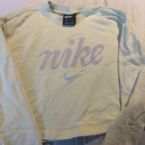 Nike. Cropped sweater: light green/ yellow with silver check size SMALL
